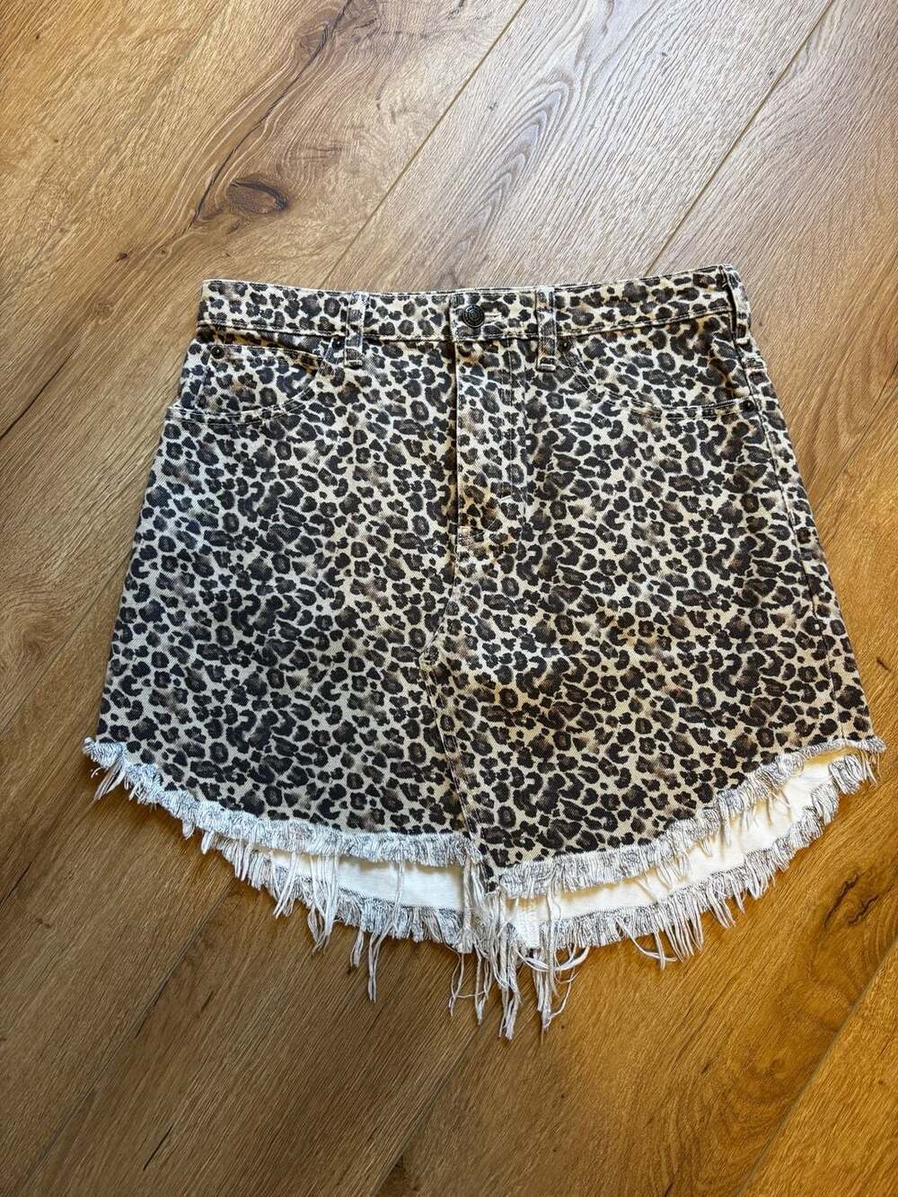 We The Free Free People Leopard Print High Rise Frayed Mini Skirt
